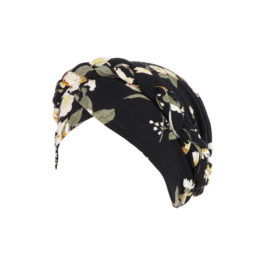 Cancer Chemo Beanies Cap Bandana Flower Printed Headwrap Cap Satin Bonnet Head Scarf Hijab Braid Silky Turban Hats for Women (Black Floral)