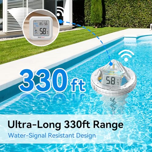 Pool Thermometer Digital Floating Easy Read, Anti-Fog 360° Reading with Indoor Temperature Humidity Monitor, IPX7 Water Temperature Monitor for Hot Tub/Ice Bath/Swimming Pool/SPA/Aquarium/Pond