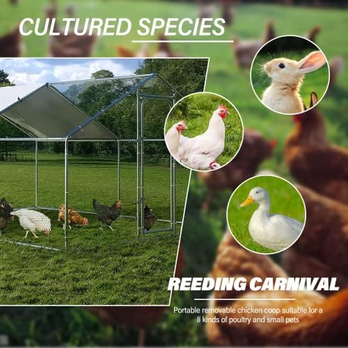 Chicken Coop Large Metal Chicken Run Walk-in Poultry Cage Heavy Duty Chicken Hen House for Yard with Waterproof and Anti-UV Cover for Outdoor Farm Use