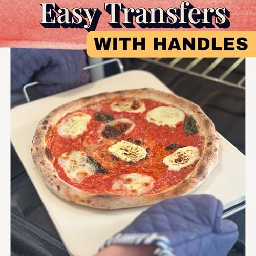 Pizza Stone for Oven and Grill Set - 5PCS Pizza Making Accessories Kit - 15 inch Pizza Stone with Handles, Pizza Peel, Pizza Cutter, Dough Tool - Baking Stone for Bread - Large Rectangular Oven Stones