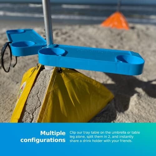 Tray Table System with 4 Cup Holders - Beach Trip Must Have for Vacation - Easy Clip on & Clip Off Umbrella