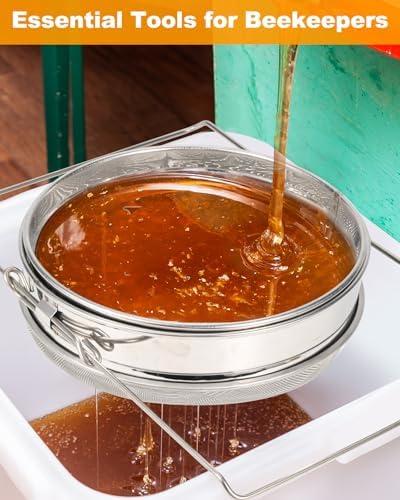 Stainless Steel Honey Strainer, Double Sieve Honey Filter, Honey Filters for 5 Gallon Bucket, Honey Fine Mesh Strainer, Honey Extractor Sieve Equipment for Clean Honey with Honey Harvesting Equipment