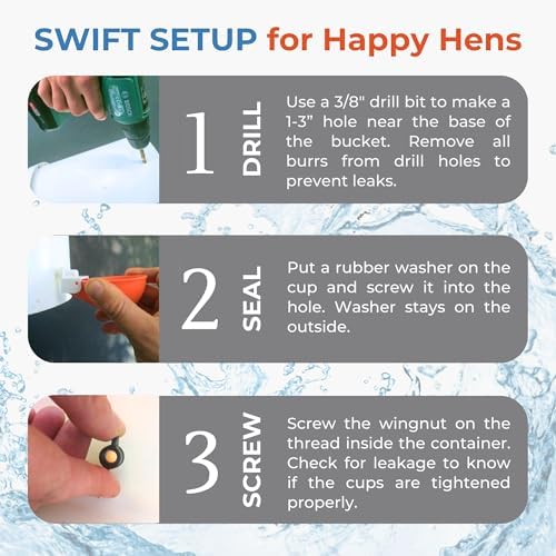 (8 Pack) Lil Clucker Large Automatic Chicken Waterer Cups | Chicken Water Feeder Suitable for Chicks, Duck, Goose, Turkey and Bunny | Poultry Water Feeder Kit (Orange)…