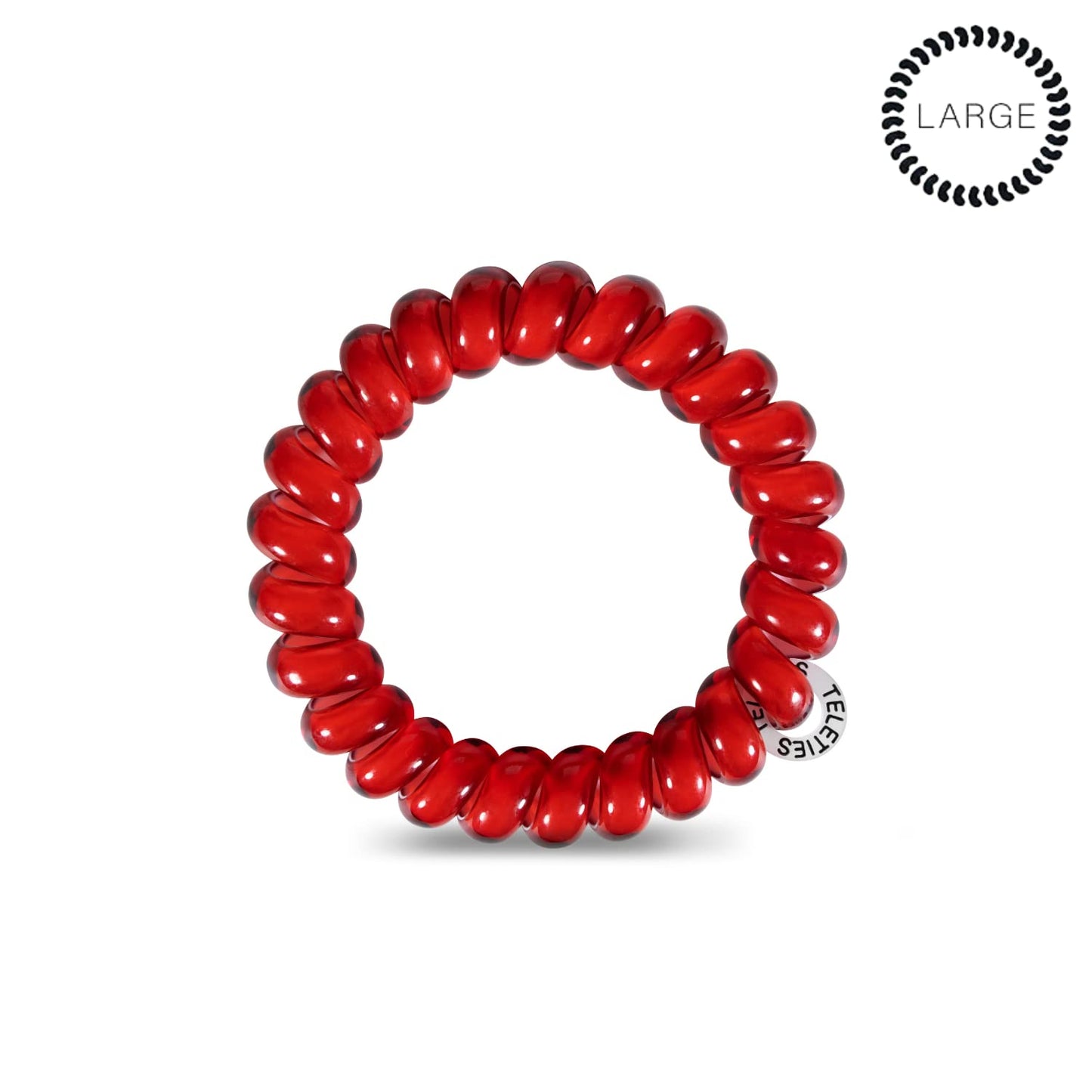 TELETIES - Spiral Hair Coils - Ponytail Holder Hair Ties for Women - Phone Cord Hair Ties - Strong Grip, No Rip, Water Resistant, No Crease Hair Tie Coils - 3 pack (Large, Scarlet Red)