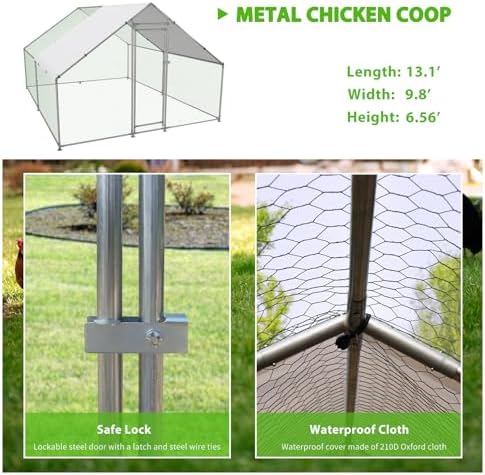 Large Metal Chicken Coop Walk-in Poultry Cage with Water-Resident and Anti-UV Cover Duck Rabbit Cat House Outdoor Chicken Run Pen with Spire Shaped Cage