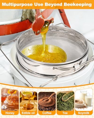 Stainless Steel Honey Strainer, Double Sieve Honey Filter, Honey Filters for 5 Gallon Bucket, Honey Fine Mesh Strainer, Honey Extractor Sieve Equipment for Clean Honey with Honey Harvesting Equipment