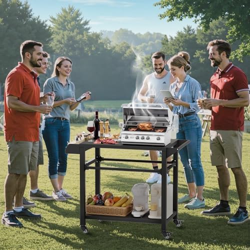 SUNCROWN Outdoor Grill Table with Wheels, Kitchen Cooking Prep Tables Movable BBQ Grill Cart for Garden, Camping, Home Party, Bar, Pizza Oven Table Stand