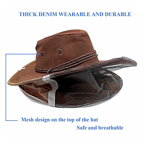 AukBeeFun Cowboy Beekeeper Hat with Veil Bee Veil Hat with Visibility Veil Outdoor Professional Beekeeping Protective Gear (1)
