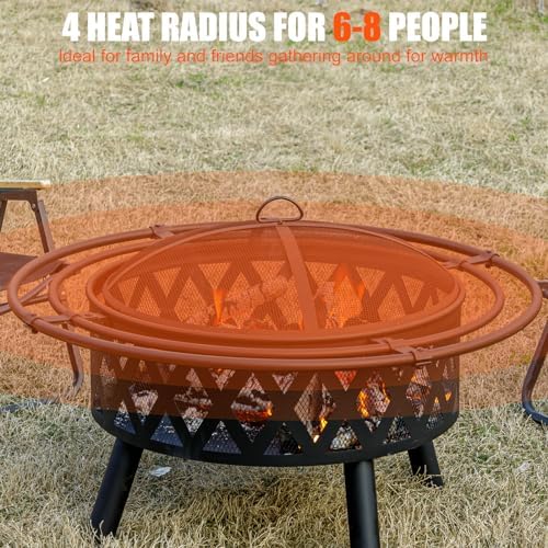 36 Inch Wood Burning Fire Pit with 2 Loops, Outdoor Fire Pit with Spark Screen & Fire Poker, Cross Weave Firepit for Outside Fireplace Bonfire for Yard,Patio, Garden