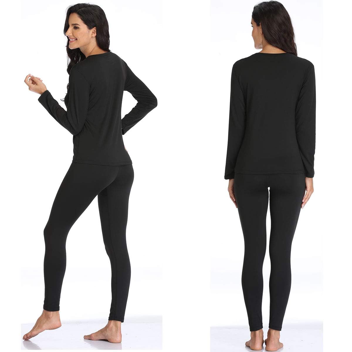 TEEPIRE Women 's Thermal Underwear Set with Lightweight Ultra Soft Fleece Lined,Long John Set, Moisture-Wicking Skiing Base Layer (Medium) Black