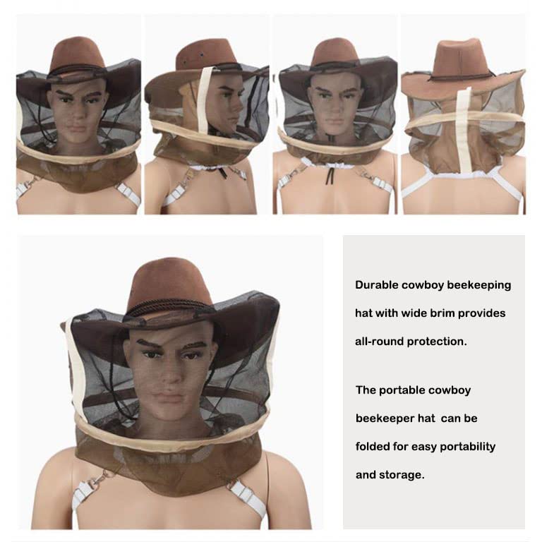 AukBeeFun Cowboy Beekeeper Hat with Veil Bee Veil Hat with Visibility Veil Outdoor Professional Beekeeping Protective Gear (1)