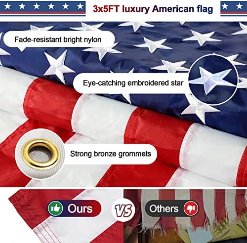 Flag Pole with American Flag - Tangle Free Flag Poles for Outside House with 3x5 Embroidered US Flags,Flagpole Holder Bracket - 5ft Heavy Duty Outdoor Flag Pole Kit for Porch - Black