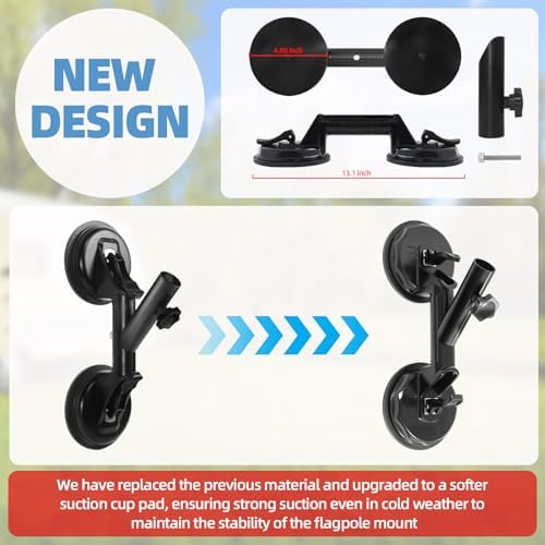 Quick Flag Mount for RVs, New Upgrade Suction Cup Flagpole Holder, Strong Suction Heavy Duty Metal RV Flag Pole Mount Compatible with Camper, Truck, Boats, Yachts