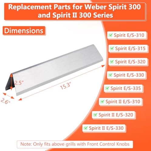 QuliMetal 15.3" Flavorizer Bars for Weber Spirit E310, Spirit 300, Spirit II 300, E315 E320 E330 S310 S315 S320 S330 Series Grills with Front Control Knobs,Grill Parts for Weber 7636, Stainless Steel