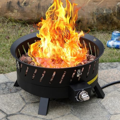 22 inch Portable Propane Fire Pits, Gas Fire Pit Bowl for Outside with Lid & Handle, Smokeless Gas Firebowl,Propane Firepit for Camping, Patio, Yard, Garden