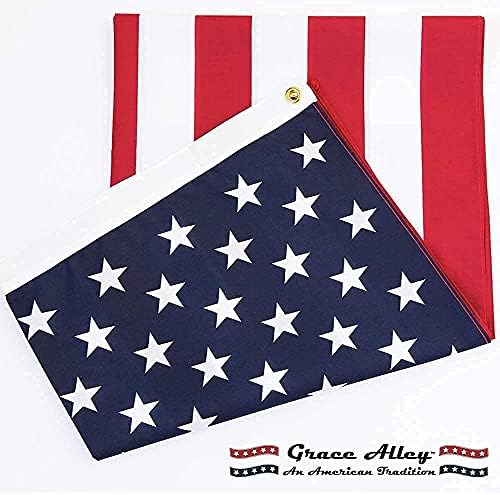 Grace Alley American Flag 3x5, Made in the USA, Heavy Duty Outdoor UV Fade Resistant, Waterproof, Vibrant Color, Long Lasting Polyester Cotton Blend with Brass Grommets
