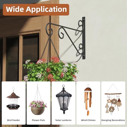2 Pack 16 Inch Plant Hangers Outdoor Bracket, Indoor Wall Mount Metal Heavy Duty Rust-Resistant Bird Feeder Plant Hooks for Hanging Planters, Flower Baskets, Black