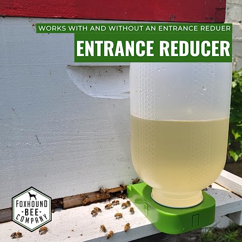 Foxhound Bee Co: Honey Bee Feeder for Beekeeping with Plastic Entrance Feeder and Extra Large Half Gallon Bottle for Feeding Sugar Syrup or Water to Bee Hives - 2 Pack