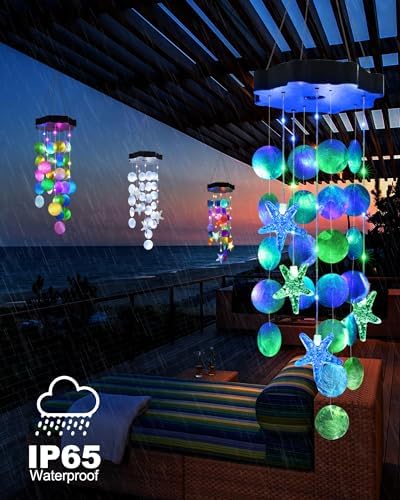 Toodour Solar Wind Chimes for Outside, Shells Light Gifts for Mom Grandma Women Wife Girls, Waterproof Solar Outdoor Decorative Mobile Light for Holiday Garden Porch Yard Outdoor Decor (Blue & Green)