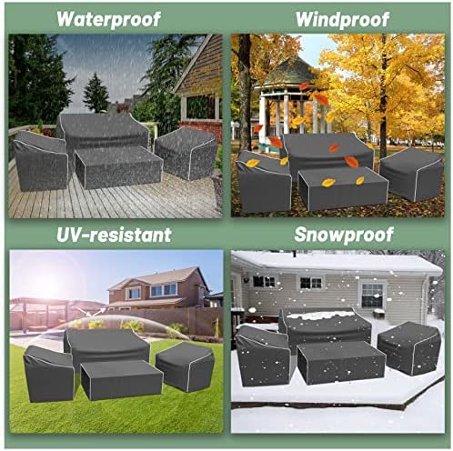 Gasadar Patio Furniture Cover 4-Piece Set, Heavy Dut 600D Outdoor Furniture Cover Waterproof for Lawn Patio Chairs, Loveseat and Coffe table, Grey