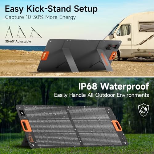110W Portable Solar Panel for Jackery/EF/Bluetti/Anker/Goal Zero Power Station, IP68 Waterproof, 24% Efficiency, MC4 Output, ETFE Foldable Solar Charger with Adjustable Kickstand for Camping Outdoor