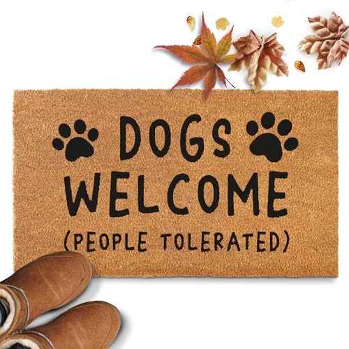 MAINEVENT Dogs Welcome People Tolerated Door Mat 30x17 Inch, Funny Dog Doormat, Mat Dog, Hope You Like Dogs Doormat, Dog Coir Mat