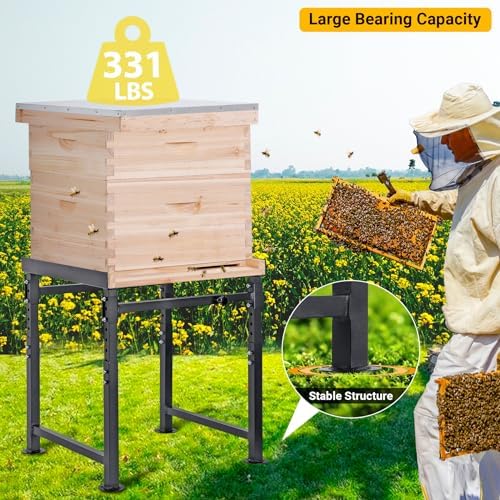 Adjustable Metal Hive Stand, Sturdy Beehive Stand Adjustable Height 15” - 19” & Adjustable Width 14.5” - 24.5”, Easy to Assemble Bee Stand for Beekeeping