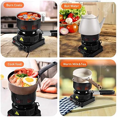 Electric Stove Coconut Charcoal Starter - ETL Approved Hot Plate Durable Faster Coal Burner 120V~600W with Detachable Handle Stainless Steel Grill & Rack Smart Heat Control Long Cable for BBQ Kitchen