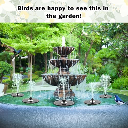 Solar Fountain Glass White Flower, 3.5W Bird Bath Fountains Solar Power No Battery with 4 Fixed Rods & 7 Nozzles, Solar Fountain Pump for Bird Bath, Garden, Outdoor, Pond, Pool,Hummingbird