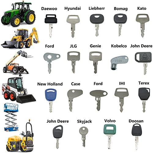 (60) Equipment Key Set For John Deere Cat Toyota JCB Volvo Doosan Bobcat Kubota Hyundai Bomag New Holland Komatsu Case Clark IH Kobelco Takeuchi Massey Ferguson JLG Genie Vermeer Terex Skyjack Hyster