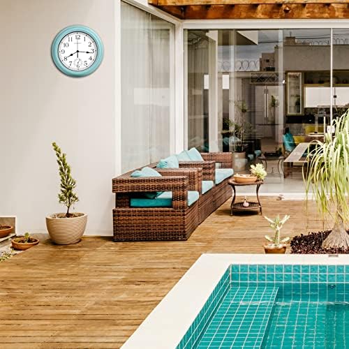 12 Inch Outdoor Clock Waterproof with Thermometer,Vintage Indoor Outdoor Wall Clocks for Patio,Pool,Garden,Home Decor-Teal