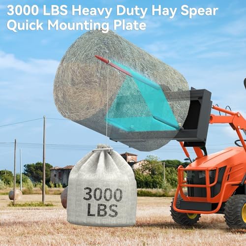 YITAMOTOR 49" Hay Spear Attachment, 3000lbs Capacity Quick Attach for Bobcat Tractors & Skid Steer Loader with 1pc 49" Red Hay Spear & 2pcs 17" Black Stabilizer Spears Spike Fork Tine