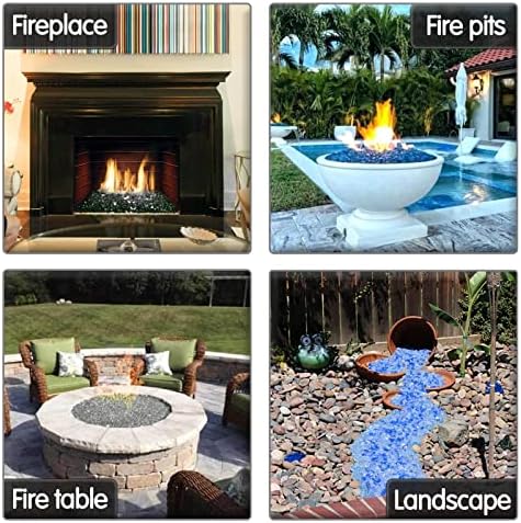 GRISUN Onyx Black Fire Glass for Fire Pit, 1/2 Inch High Luster Reflective Tempered Glass Rocks for Natural or Propane Fireplace, Safe for Outdoors and Indoors Firepit Glass, 10 Pounds