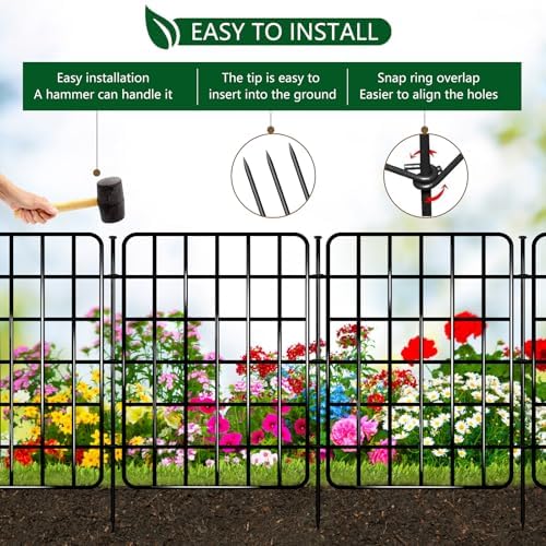 30ft x 17in Garden Fence Animal Barrier, 28 Panels No Dig Fence Border, Rustproof Metal Decorative Garden Fence with Ground Stake, Flower Bed Edging Border for Dog, Rabbit, Outdoor Yard Patio Decor