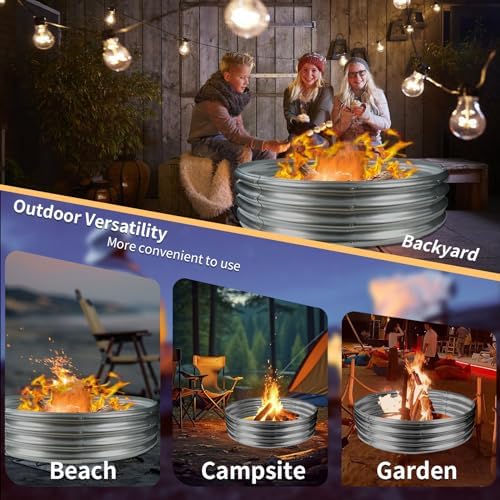 60 Inch Diameter Round Galvanized Fire Pit Ring/Fire Ring - Foldable and Perfect for Outdoor Gatherings and Campfires in The Yard/Garden/Park/Beach (5 FT Diameter, Silver)