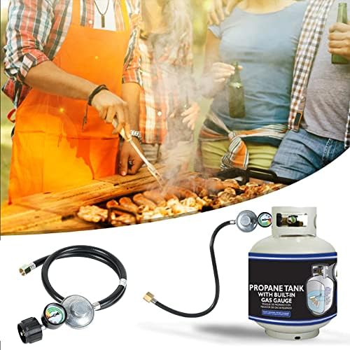 ATKKE 3ft Propane Hose Regulator with Gauge, Universal Gas Grill Regulator and Hose for Weber, Charbroil, Nexgrill, Cuisinart Grill, Patio Heater and Fire Pit, Low Pressure 3/8 Female Flare Nut