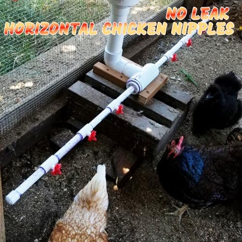 (8 Pack) Horizontal Chicken Waterer Nipples with 1/2'' PVC Tee Fittings for DIY Automatic Chicken Waterering System