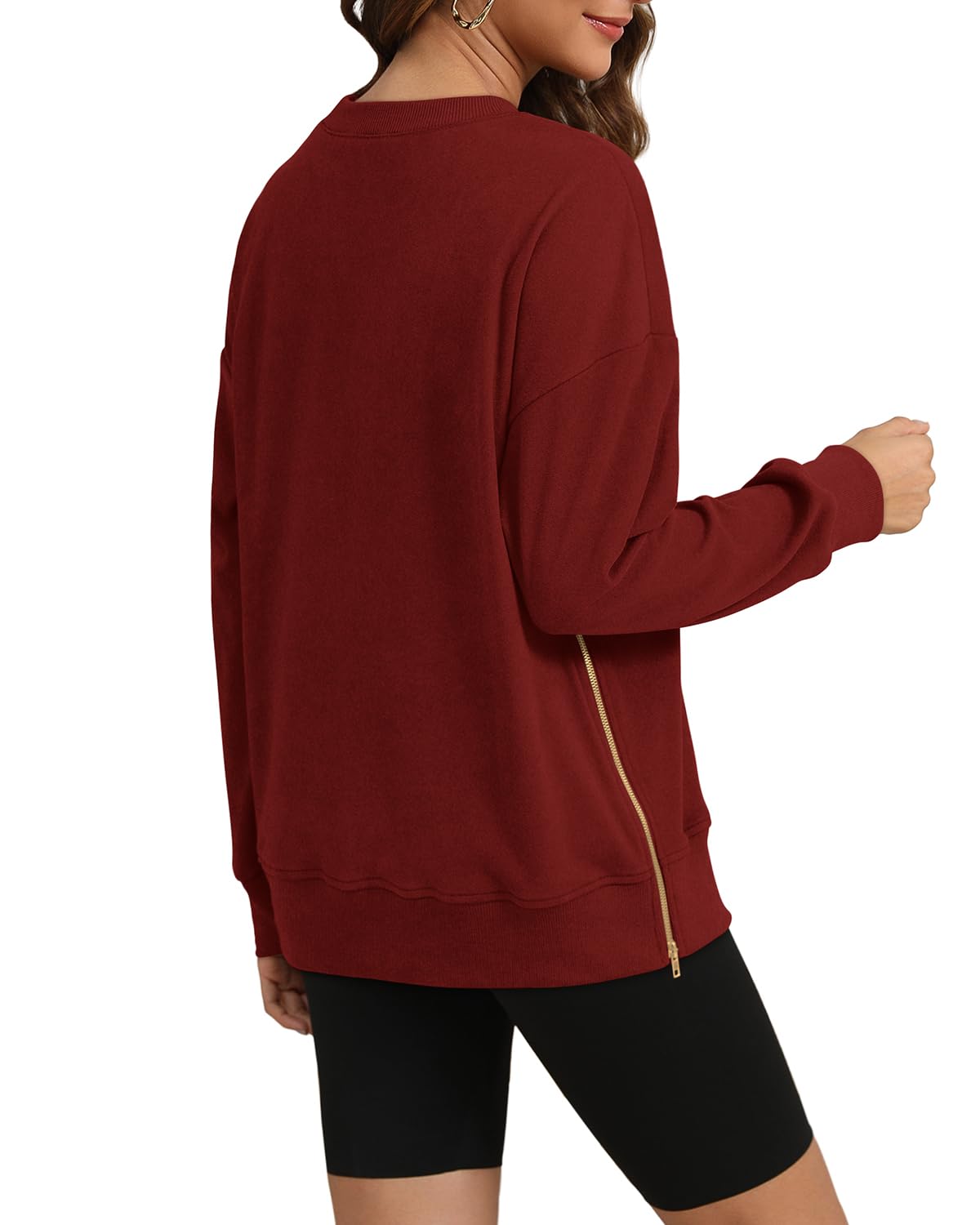 WIHOLL Oversized Sweaters for Women Loose Fit Casual Outfits Crewneck 2024 Fall Winter Sweaters Sudaderas Para Mujer Wine 2XL