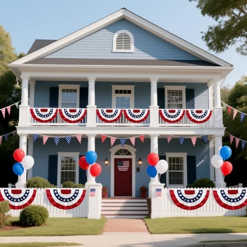 3Pack 2X4FT American Pleated Fan Flag, USA Patriotic Half Fan Bunting Flag, 4th of July Decorations Flags, Red White and Blue Independence Day Decor Indoor Outdoor