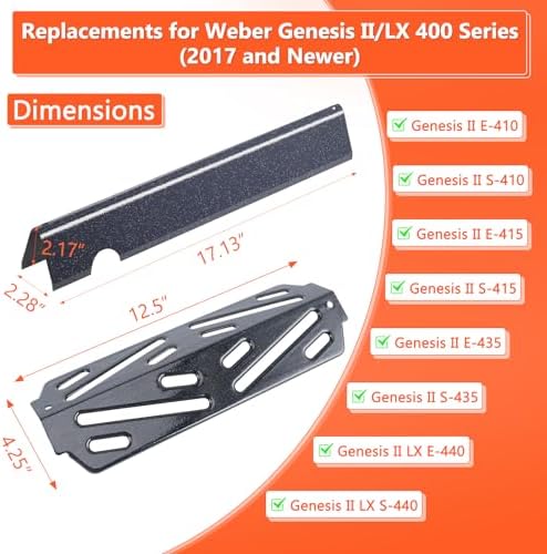 Grill Flavorizer Bars for Weber Genesis II E-410, S-410, LX E-440, S-440, Weber Genesis 2 66041, 66033, 66796, Heat Deflectors BBQ Gas Grill Replacement Parts, 17” Porcelain Steel Flavor Bars