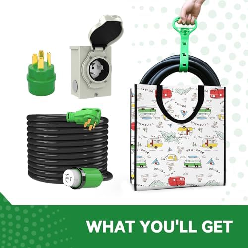 50 Amp Generator Cord 25FT and Power Inlet Box Combo Kit - Pre-Drilled, Waterproof, NEMA 14-50P to SS2-50R, ETL Listed