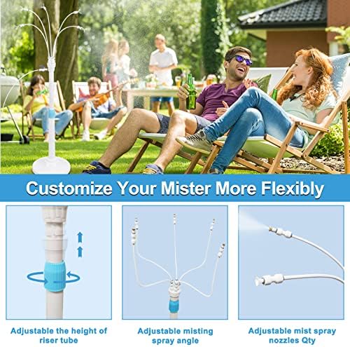Misters for Outside Patio, Standing Misting Cooling System, Portable Outdoor Water Mist Hose Kit, Adjustable 45.7in Height & 5 Spray Nozzles for Backyard Garden Pool Tanning BBQ Cool Kids Pet Playing