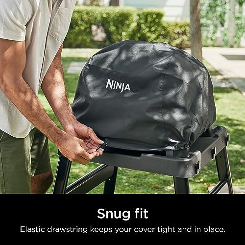 Ninja XSKCOVERXL Woodfire Premium Grill Cover Pro, Compatible with OG800 and OG900 Series, UV & Water Resistant, Elastic Drawstring for Snug Fit, Lightweight, Year-Round Protection, 13'' x 24'', Black