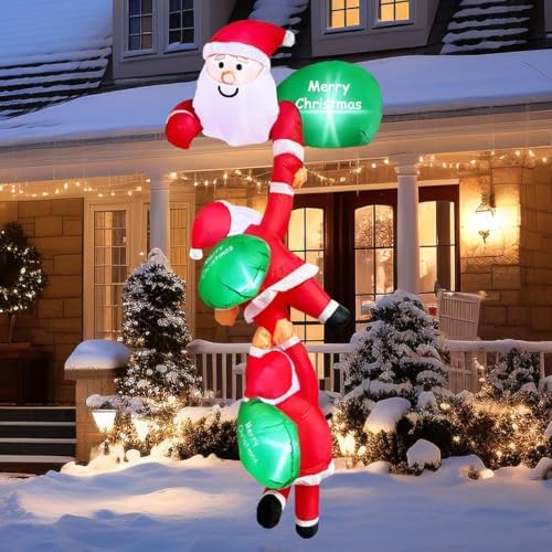 8 FT Hanging Christmas Inflatables Outdoor Decoration, Climbing Santa with Build-in LED, Blow Up Inflatable for Xmas Party, Holiday, Outdoor, Indoor, Yard, Garden, Lawn