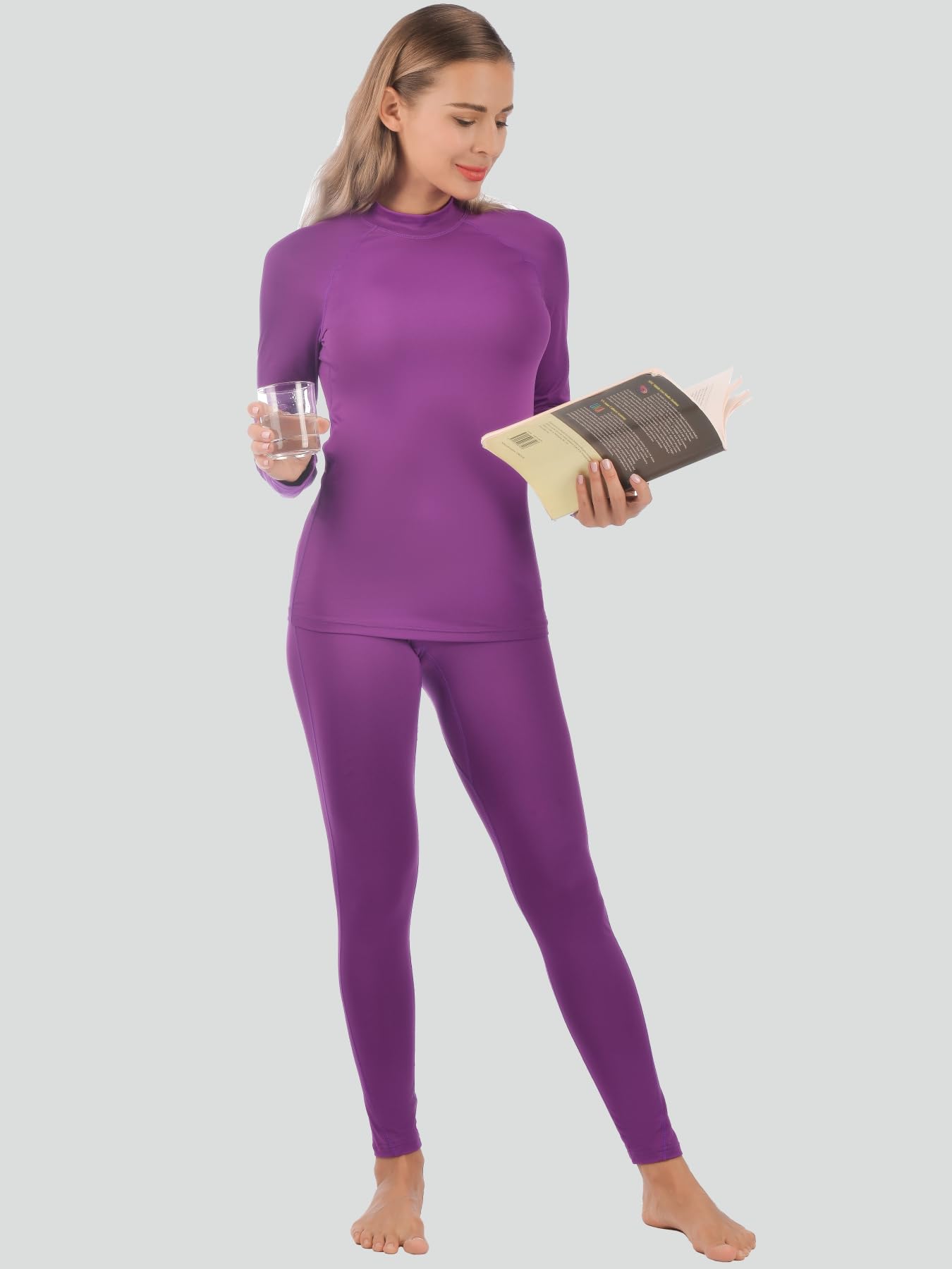 qualidyne Thermal Underwear for Women Long Johns Ultra-Soft Base Layer Pajama Set Winter Cold Weather Top and Bottom Purple