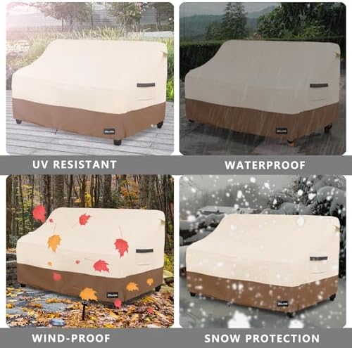 3-Seater Patio Sofa Cover,79W x 37D x 35H Inches Outdoor Couch Cover,100% Waterproof Heavy Duty Patio Sofa Covers,Patio Furniture Covers,Beige&Brown