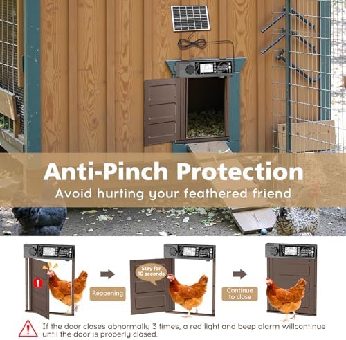 Large Size Automatic Chicken Coop Door Solar - Powered Auto Chicken Door Opener, Automatic Chicken Door with Timer/Light Sensor Modes, Intelligent Obstacle Sensors, Remote Control, 14.76"H x 11.02"L