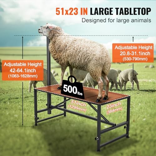 VEVOR Sturdy Sheep Stand - 51x23 inch Metal Livestock Trimming Stand, Adjustable Height 21" to 33", with Headpiece and Nose Loop, 500lbs Capacity, Ideal for Goats and Lambs, Black