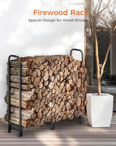 Firewood Rack,4ft Heavy Duty Fire Wood Storage Racks for Indoor Outdoor,Metal Log Holders for Firewood,Fireplace Wood Pile Storage Stacker Organizer, Black