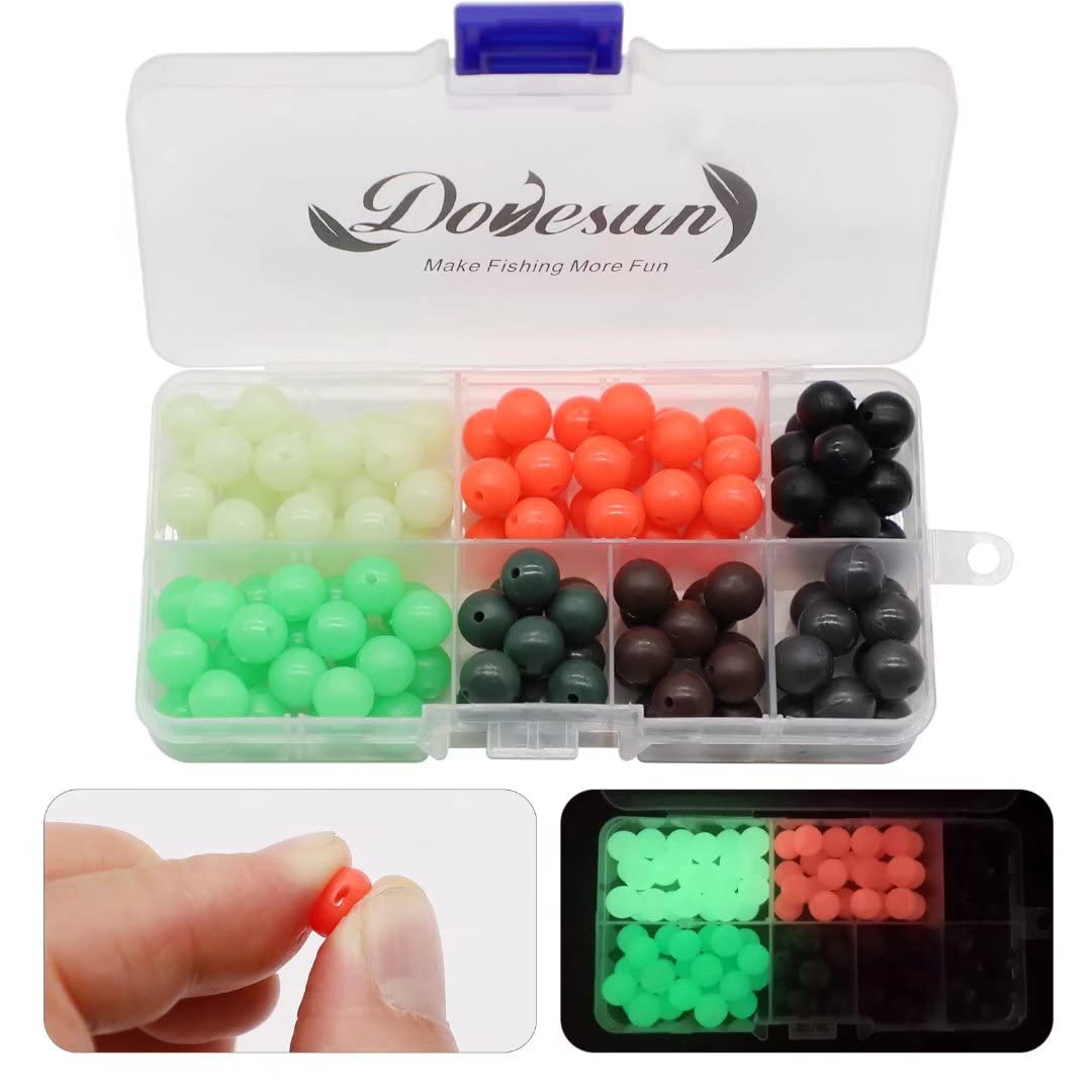 Dovesun Soft Rubber Fishing Beads Fishing Accessories Fishing Bait Eggs 7 Colors Round Fishing Beads with Fishing Tackle-Box 0.39in(120pcs)